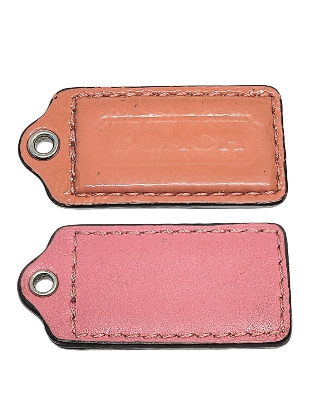 🆕 Y2K Coach 2" Coral Pink 2 Sided Leather Hangtag Bag Fob Purse Charm Keychain